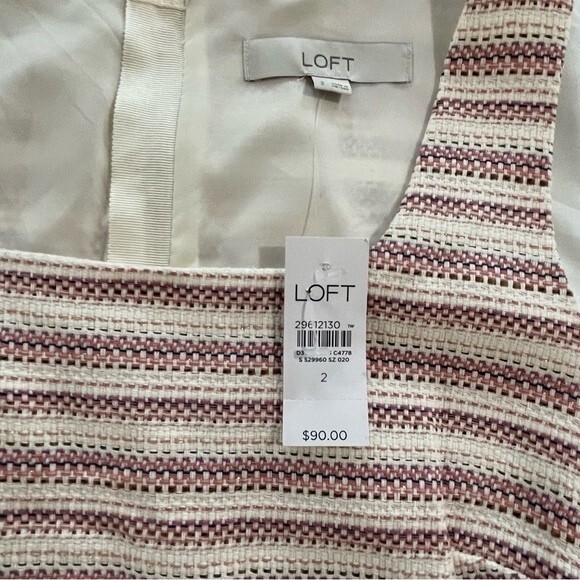 NWT Loft Pink Cream Gold Metallic Striped Tweed Sleeveless Dress Size 2 - Picture 3 of 7